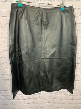 Massini Womens Leather Midi Skirt Black Size 12 Western Grunge Steam Punk Casual